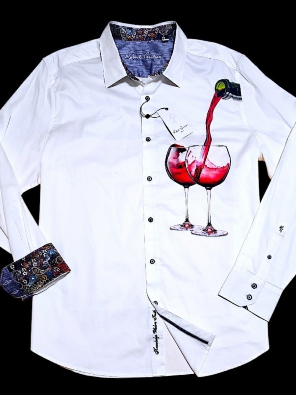 NEW Robert Graham Embroidered Drinks $228 2XL White Classic Shirt